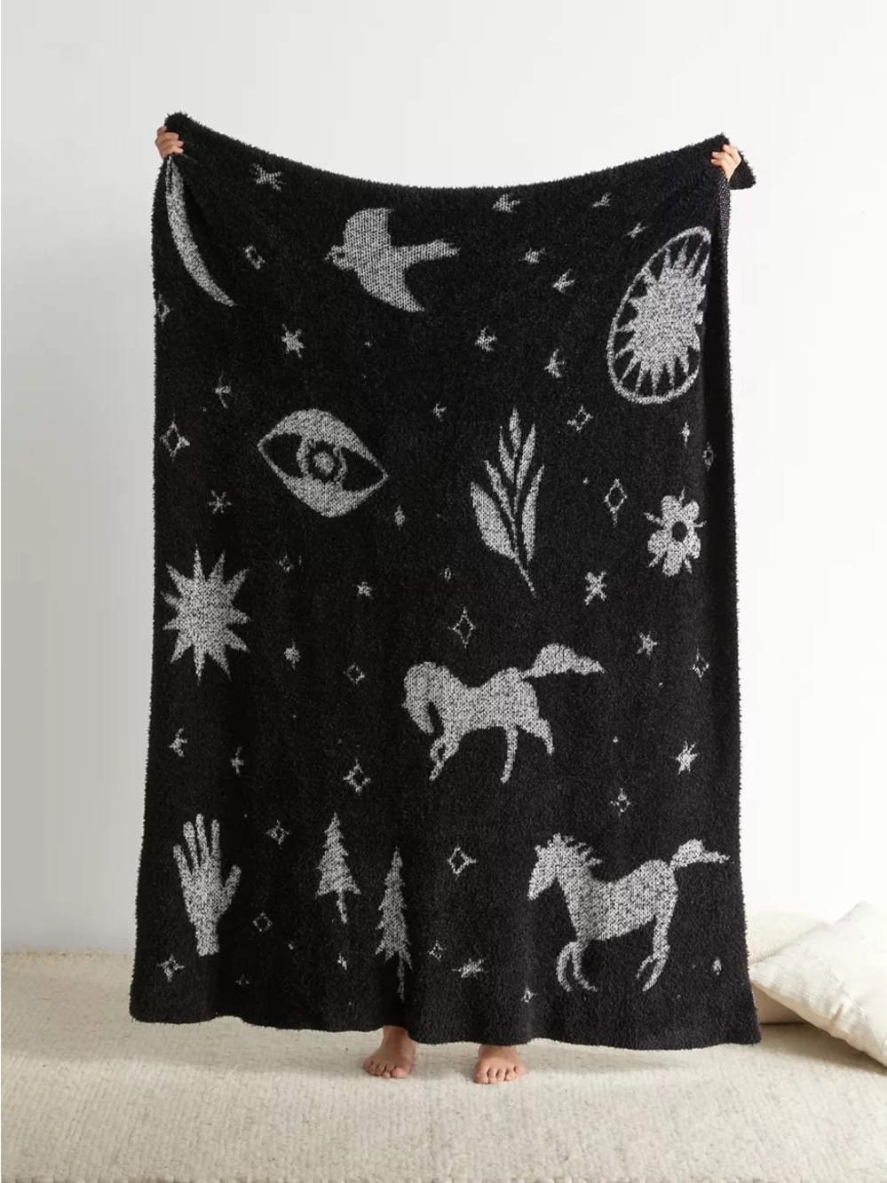 Urban Outfitters Mystical Jacquard Throw Blanket - Black + White